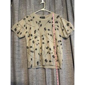 Sag Harbor Leaf Print Top Short‎ Sleeve Knit Sweater Medium